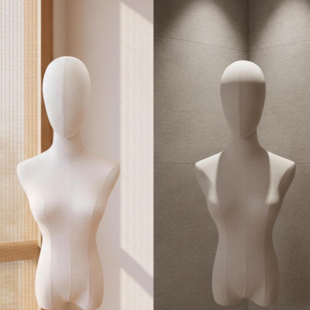 Busto Manichino Femminile Stile Boutique con Copertura in Tessuto Robusto