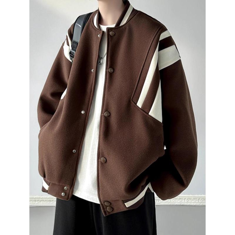 Men's Retro Striped Patchwork Bomber Jacket - Autumn American Streetwear