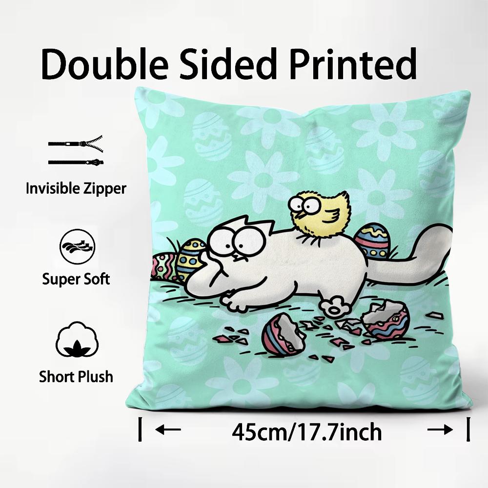 Anime S-Simons C-Cat Cute Cushion Cover Plush Fabric Soft Double-Sided Printed Sofa Warm Winter Home Gift Pillow Cover