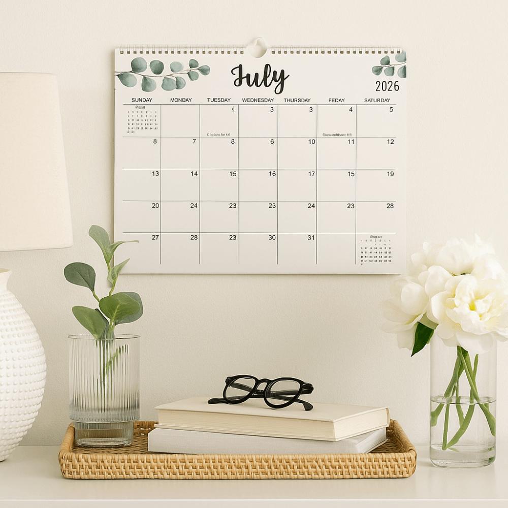18 Months INS Coil Calendar Square English Calendar Leaf Pattern Calendar  Work Planning