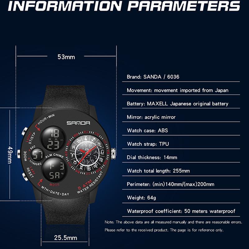 Sanda New Style Constellation Großes Zifferblatt Serie Herren Elektronische Uhr Multifunktionsuhren Mode Coole Herrenuhr