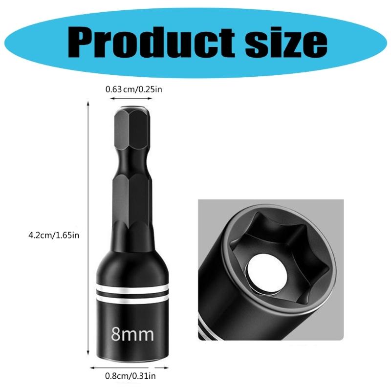 8mm 5/16" Hexagonal Shank Magnetic Power Nut Driver Set Impact Socket Adapters Bit Extension