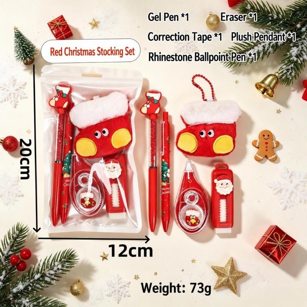 5pcs Practical Santa Series Christmas Stationery Set 5-in-1 School Writing Supplies Gel Pen Eraser Christmas Gift