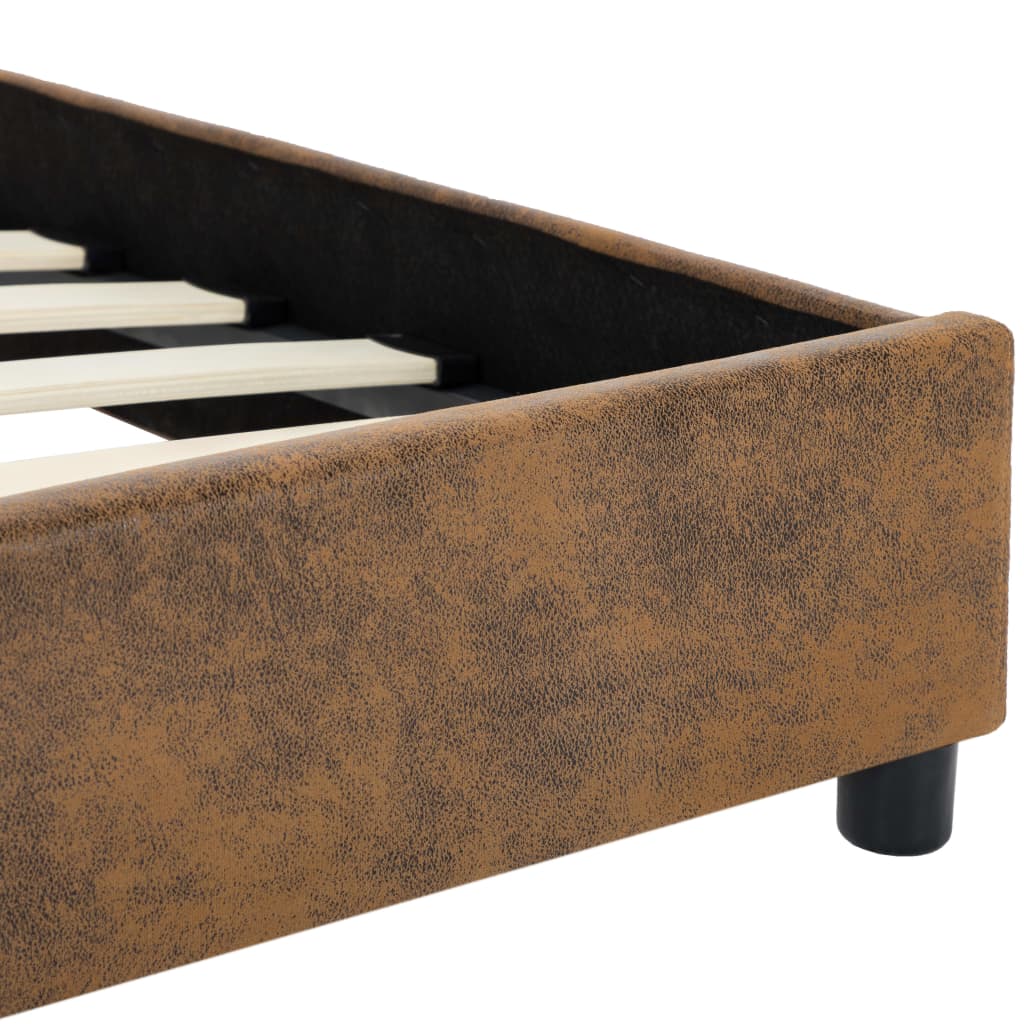 Brown Faux Suede Bed Frame 120 * 200 Cm