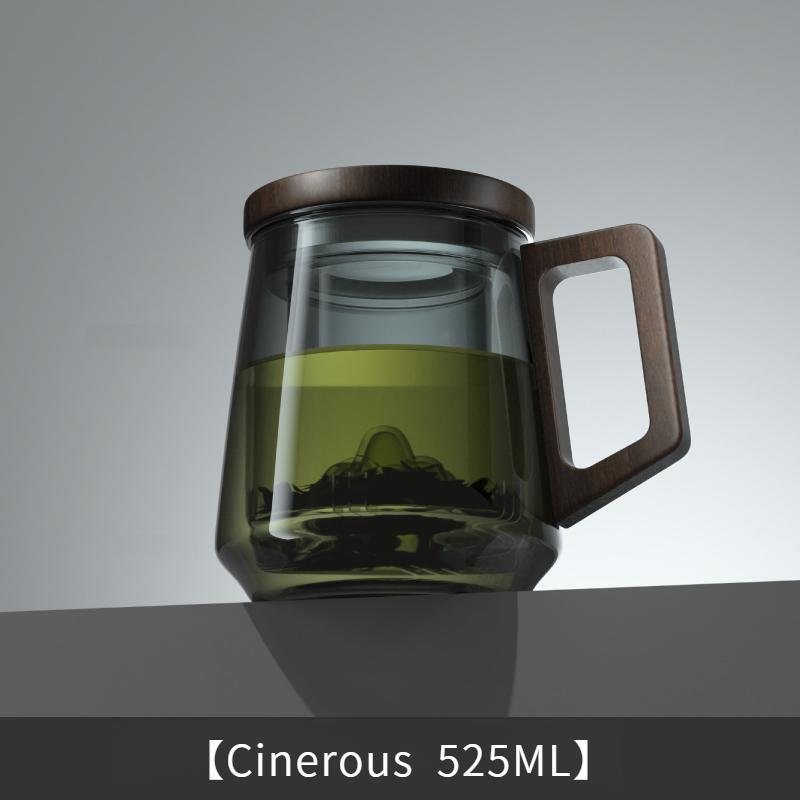 Glass Tea Cup Unique Guanshan Glass Inner Design Tea Filtration Office Walnut Anti-Scald Handle Teacup