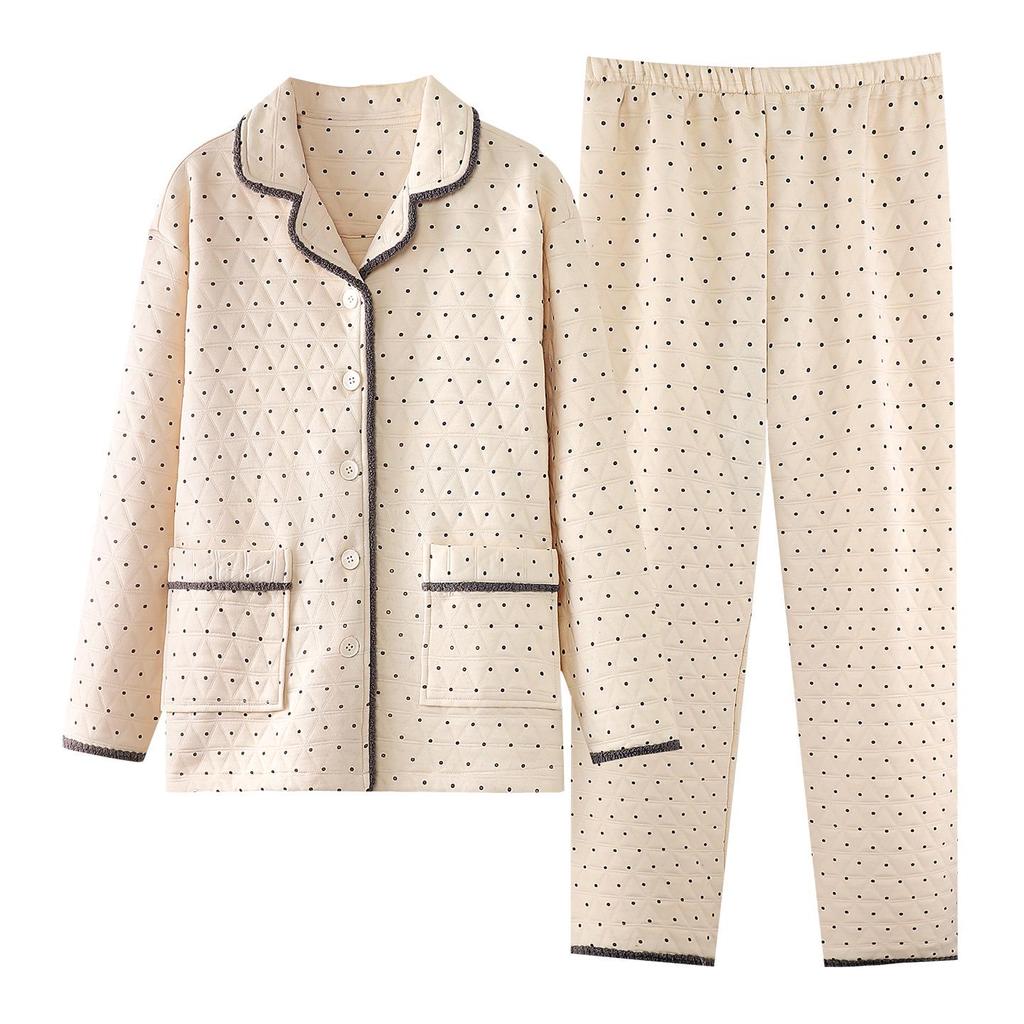 Women's Thick Long-Sleeve & Pants Lapel Set - Warm Casual Autumn/Winter Homewear