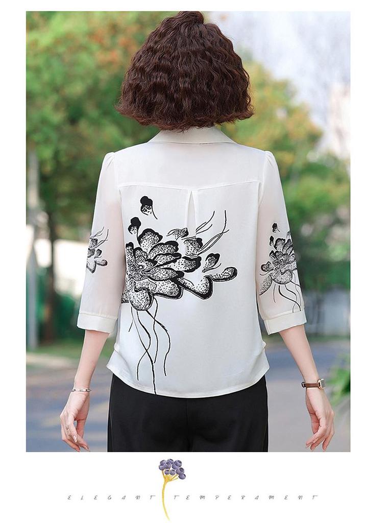2026 European Style Women's Ink Painting Short Sleeve Shirt