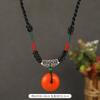 Imitation old beeswax necklace, safety buckle pendant, collarbone chain, women's retro long sweater chain pendant, men's accessories.