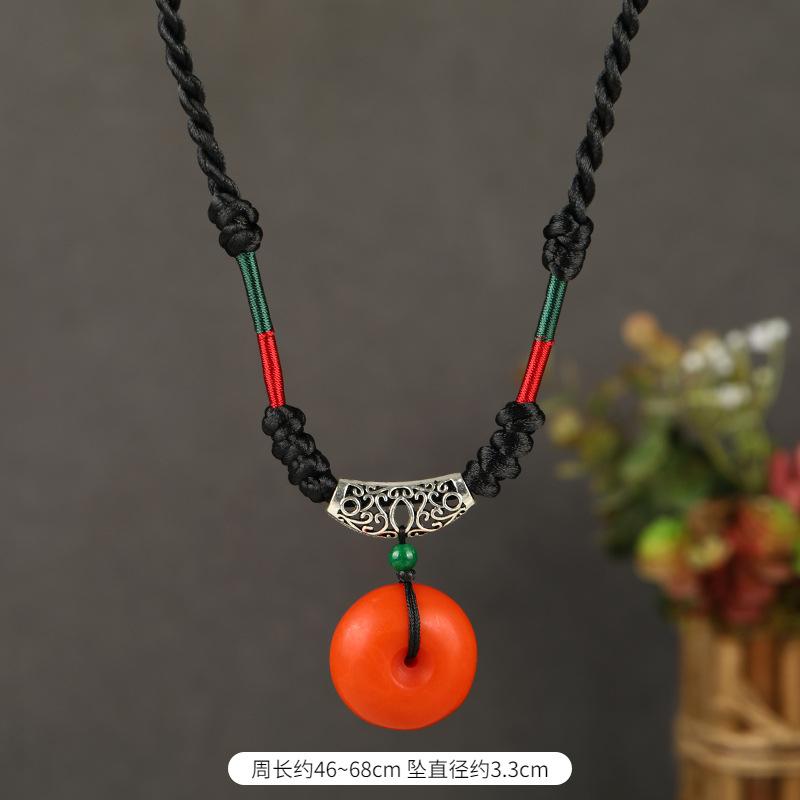 Imitation old beeswax necklace, safety buckle pendant, collarbone chain, women's retro long sweater chain pendant, men's accessories.