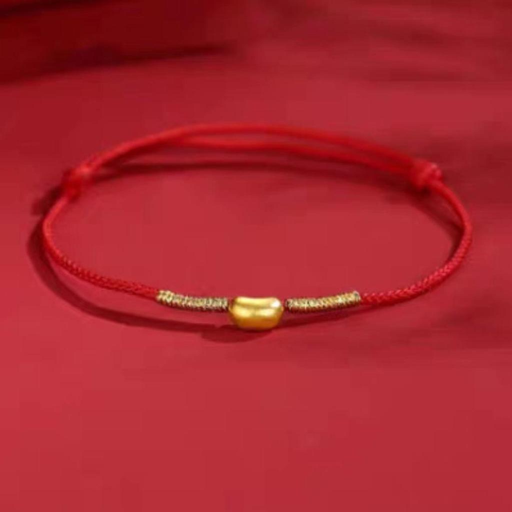 Vietnam Gold Acacia Red Bean Couple's Woven Bracelet - Copper Gold Plated DIY Valentine's Gift