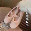 New Fashion Sweet Pink Mink Fur Ballet Flats Women Round Toe Bowtie Plush Inside Mary Janes Shoes Female Elastic Band Moccasins