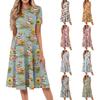 Robe mi-longue imprimée à manches courtes et col rond pour femme, ample, décontractée et tendance