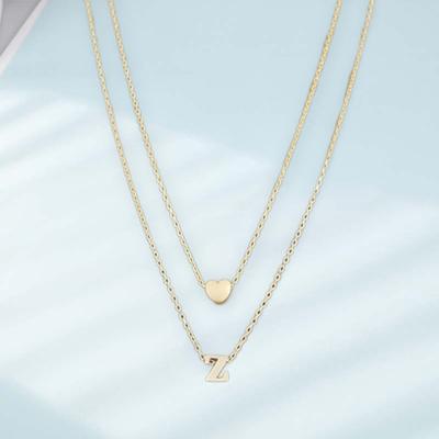 Yousheng Women Necklace Solid Color Polished Double-layer Letter Shape Anti-deformed Lady Pendant Gift