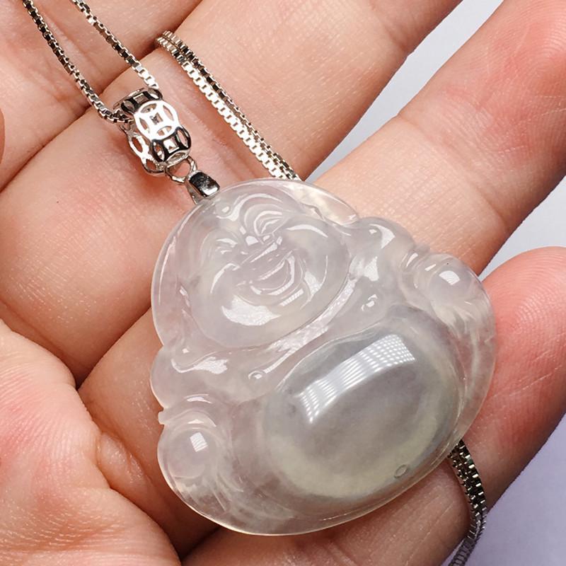 Buddha's Belly Jadeite S925 Pendant & Guanyin Necklace with Silver Buckle