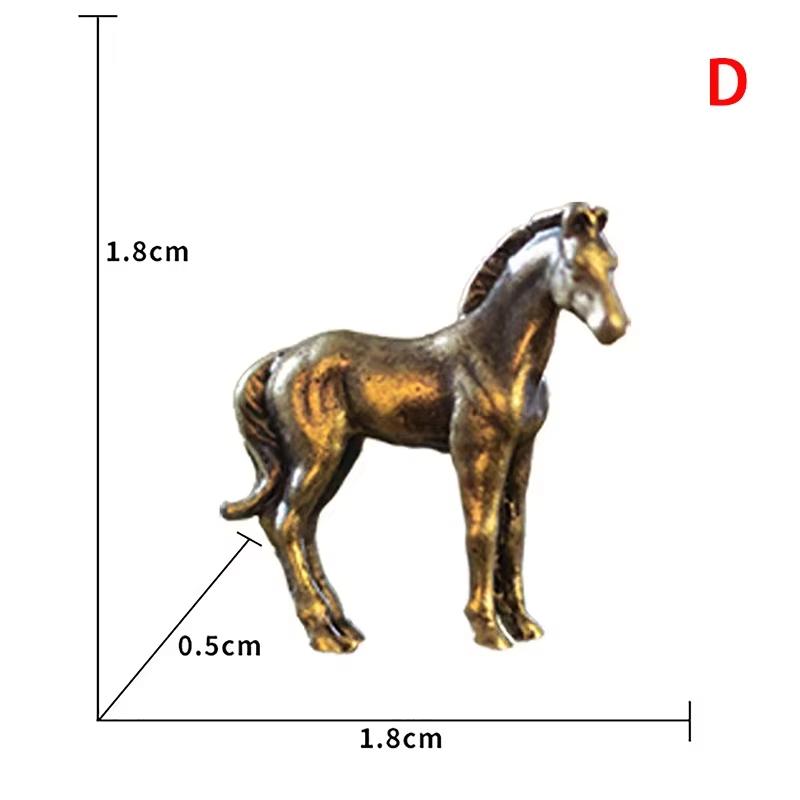 Miniature Antique Brass Long Tail Horse Figurines Feng Shui Ornament Copper Zodiac Animal Mini Desktop Crafts Home Decor gifts