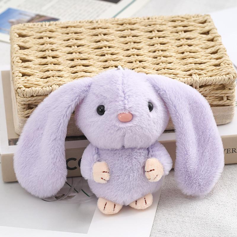 Adorable Long-eared Bunny Plush Keychain Soft Stuffed Rabbit Toy Crystal Velvet