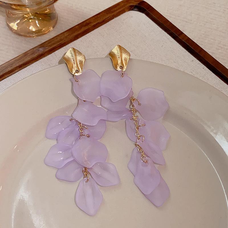 Acrylic leaf petal fringed earrings personalized creative design earrings fashionable versatile temperament earrings