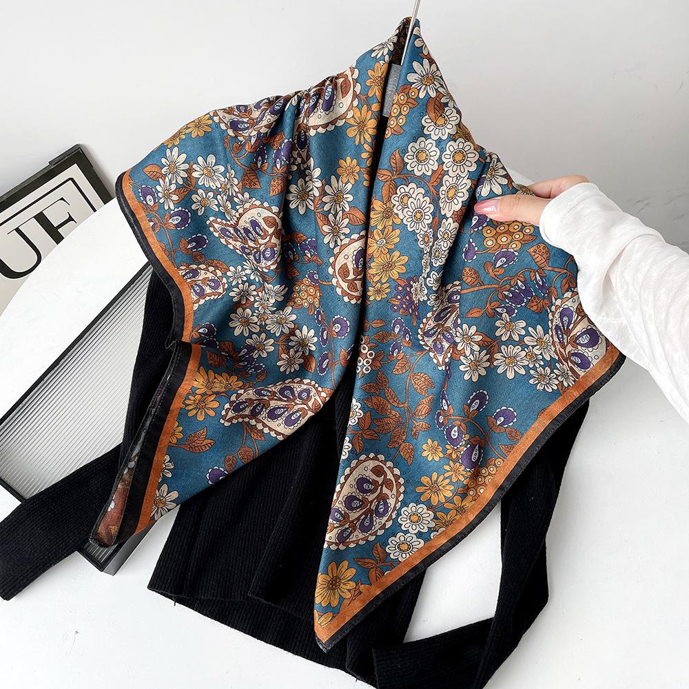 Silk scarf premium herringbone pattern double-sided printed square scarf 91 autumn and winter decorative gift high-end scarf silk scarf gift
