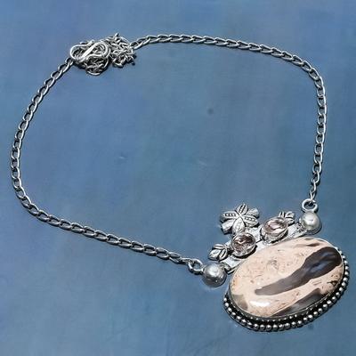 Natürlicher Federwurzel-Jaspis, Morganit-Stein 925 Sterlingsilber Halskette 18" Y9o14