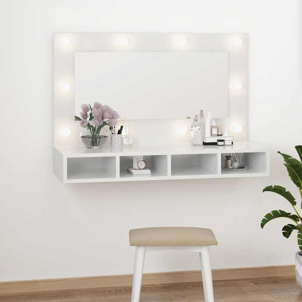 Mirror Cabinet with LED Lighting High Gloss White 90 x 31.5 x 62 cm