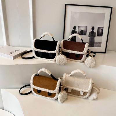 Bolsa feminina transversal, bolsa de ombro vintage da moda com porta-moedas, bolsa carteiro de pelúcia, bolsa com alça superior para outono e inverno