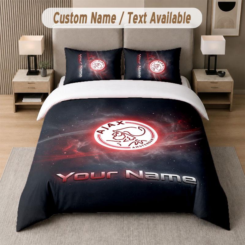 Custom Bedding Set Ajax Amsterdam Pattern, Print Name Text 1 Duvet Cover Plus 2 Pillowcases Home Textile
