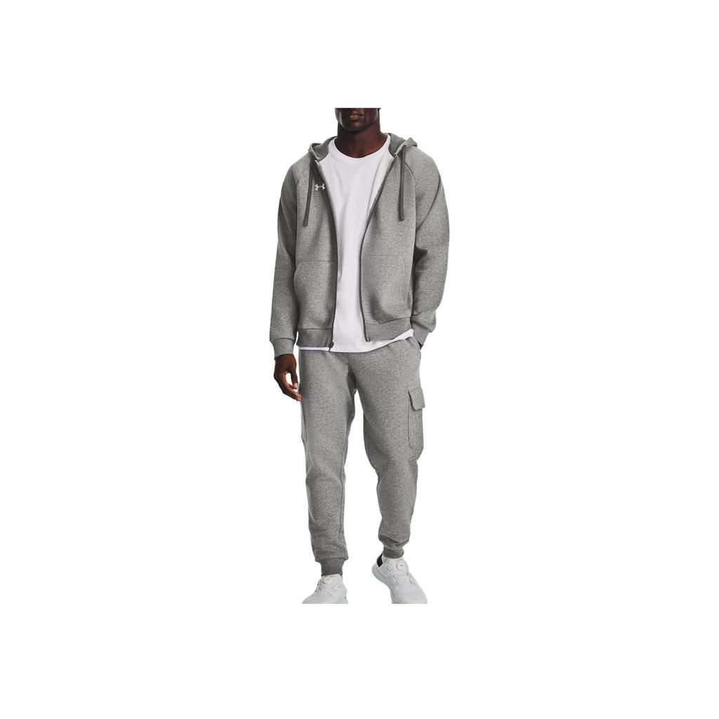 Under Armour Felpa con cappuccio e zip intera Rival in pile con stampa logo a tinta unita Uomo Top Grigio 1379767-025
