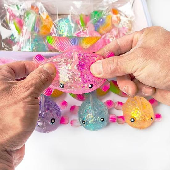 Glitter Powder Fish Squeeze Toy Stress Anxiety Relief Slow Rising Simulation Fish Sensory Toy Soft TPR Calming Animal Fidget Toy