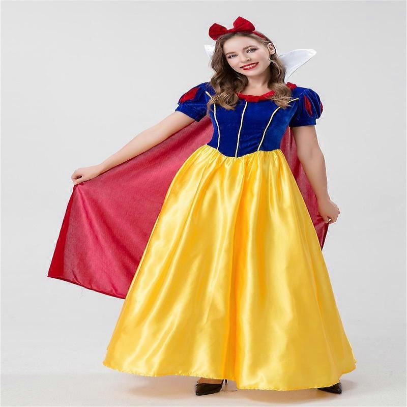 Adult Snow White Dress Costume with Cape Halloween Stage Performance Cosplay Outfit Disney Princess Gown Blue Yellow Classic
