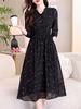 Floral Print Tie-Up Dress with Ruffle Lace for Mid-Age Moms - Long Sleeve, Over-the-Knee, Age-Reducing Design
