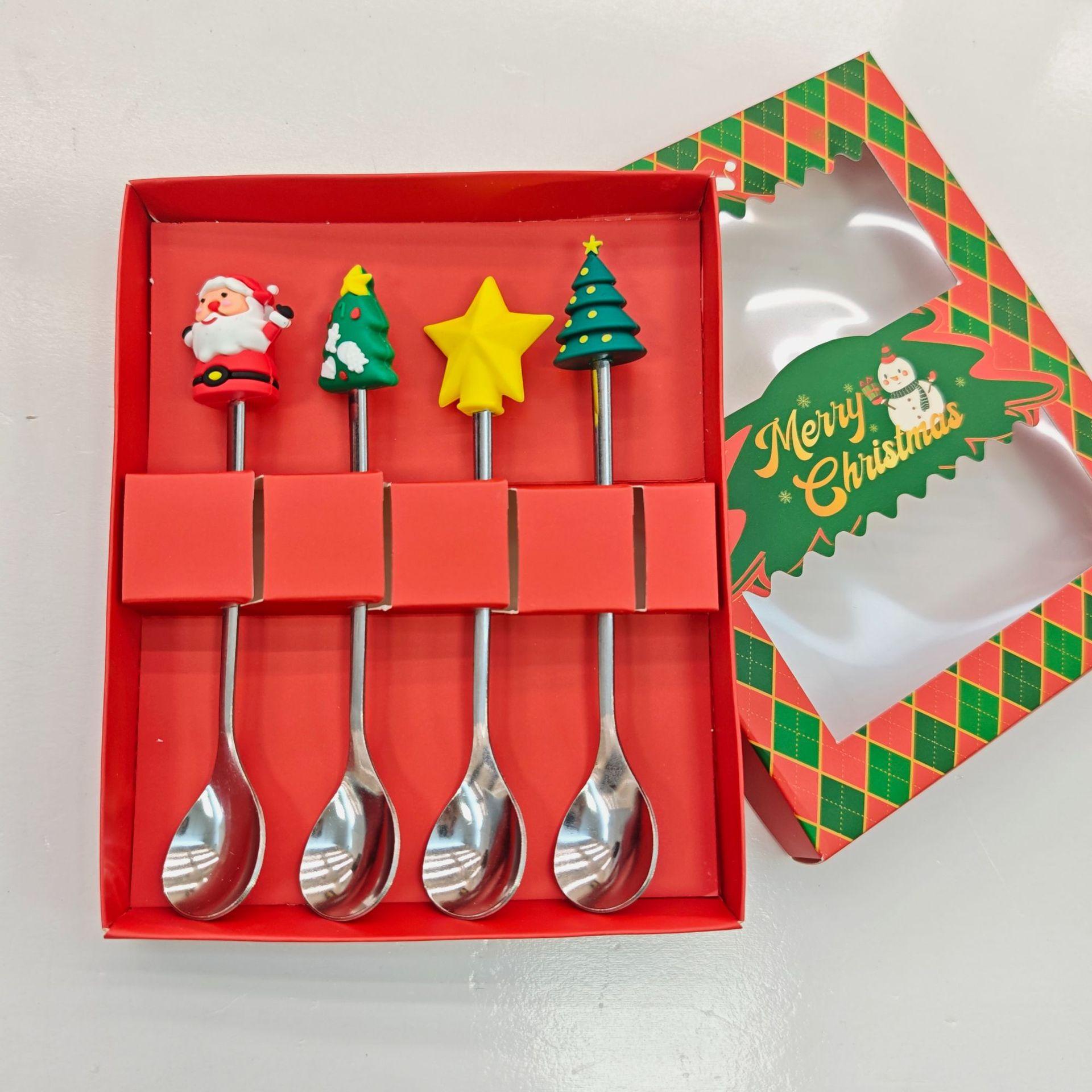 

6 шт. Подарочная коробка Рождественская елка Лось Ложка для перемешивания кофе Десерт One Size