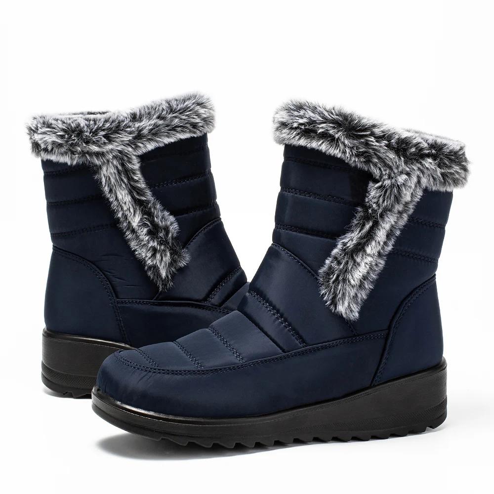 Faux Fur Waterproof Snow Boots for Women Winter Keep Warm Plush Cotton Padded Shoes Woman Lightweight Non Slip Wedge Ankle Boots