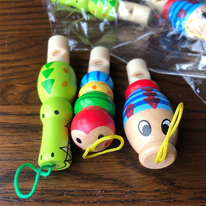 6Pcs Animal Wooden Whistles Animation Music Instruments Party Favors Developmental Educational Toys For Baby Kids Kindergarteners