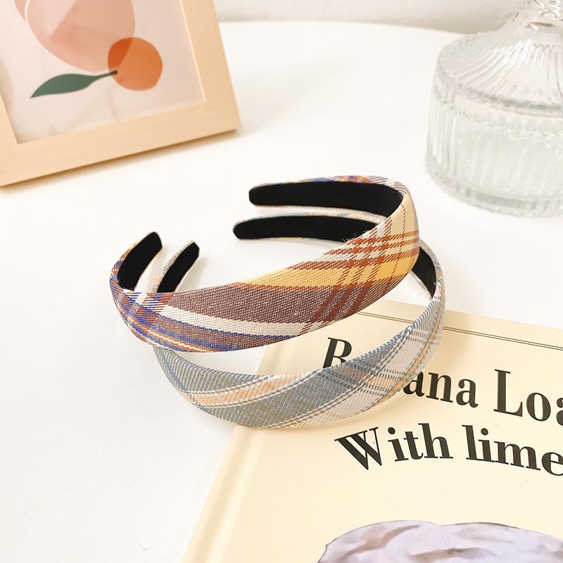 2 Stück/Set 2 cm dünner karierter Stoff-Haarreif für Frauen Mädchen tägliche Presse Haaraccessoires Koreanische JK Studentenuniform Kopfbedeckungen