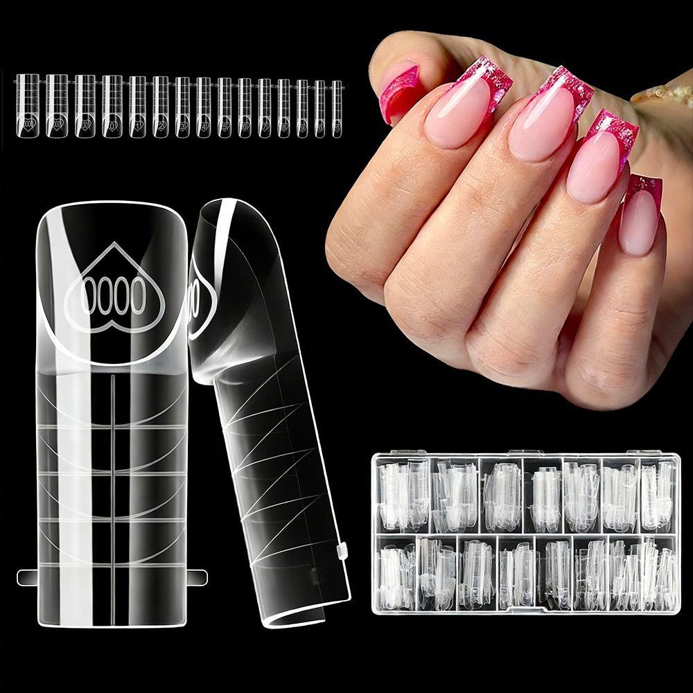 150Pcs 15 Sizes Space French Nail Dual Forms Reusable Transparent Full Cover Nail Forms Plastic Quick Building Gel Mold