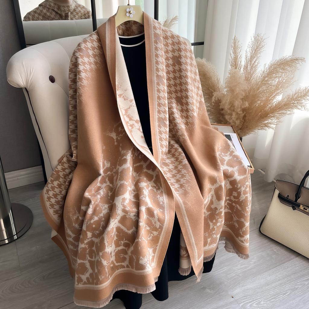 Luxury Leopard Print Scarf For Women Warmer Winter Cashmere Pashmina Scarves Shawls Female Thick Blanket Wraps Foulard