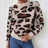 Winter Womens Leopard Jacquard Knit Crewneck Pullover Sweater