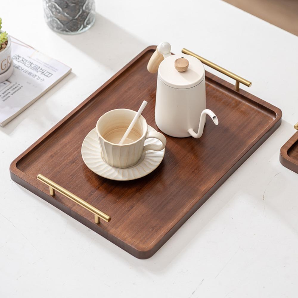 

Rectangular Serving Tray With Metal Handles Bread Plate Household Tea Tray Breakfast S