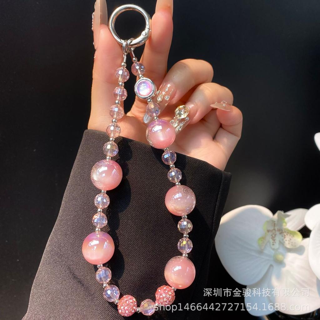 New Glitter Bead Phone Chain Disco Crystal Bead Phone Chain Korean Style Rhinestone Ball Phone Case Hanging Chain Short Wholesale