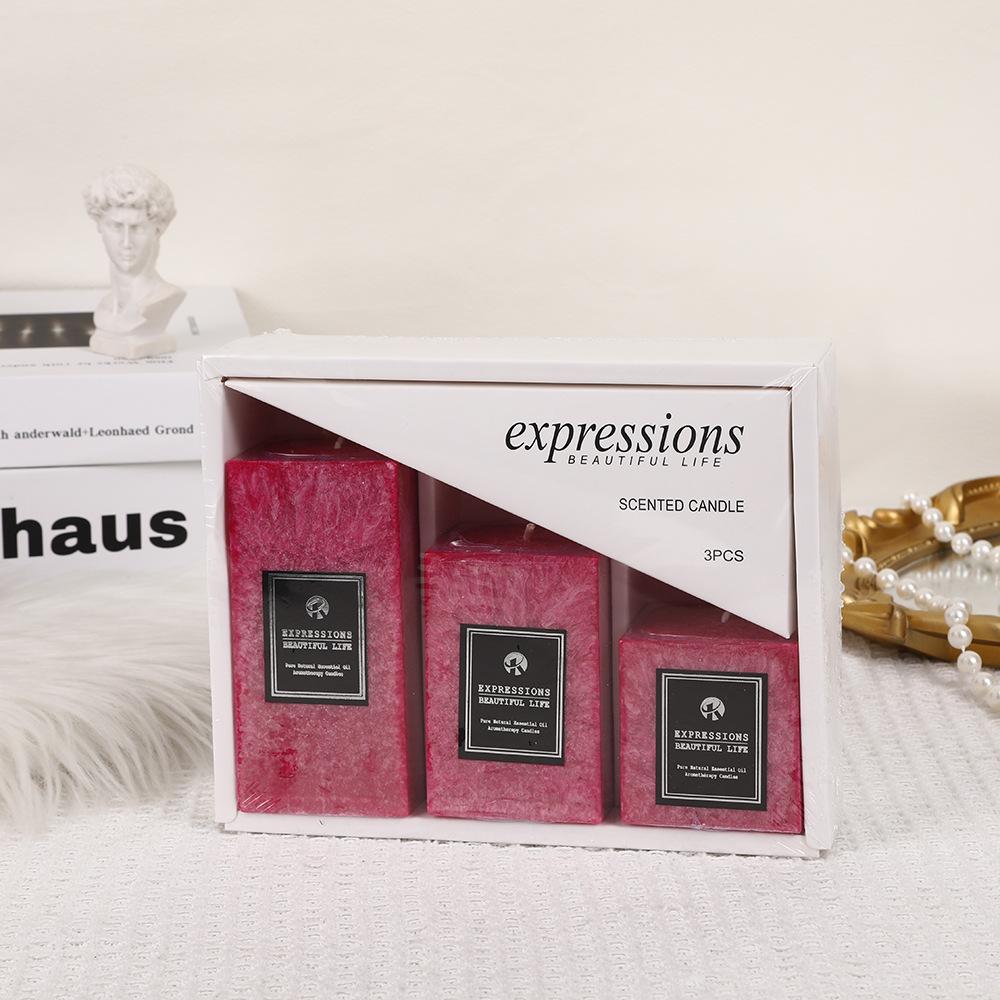 Classic Ice Flower Wax Square Pillar Scented Candle Home Non-Romantic Wedding Long Pole Pillar Wax Set