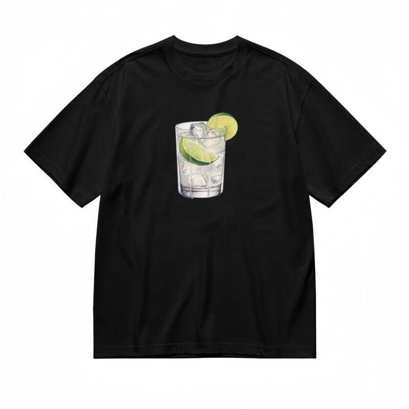 

Men s Breathable Classic T-Shirt Citrus Drink Minimalist Design Tee Black Cotton 2XL