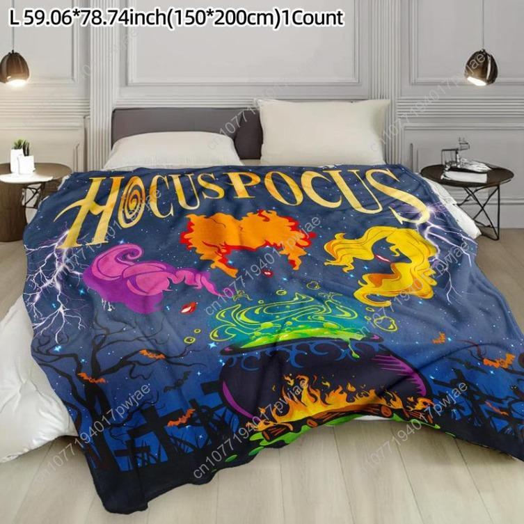 Hocus Pocus Themed Flannel Blanket 1 Count Soft Washable Throw Blanket Bedding Supplies For Home Office Travel Custom Blankets