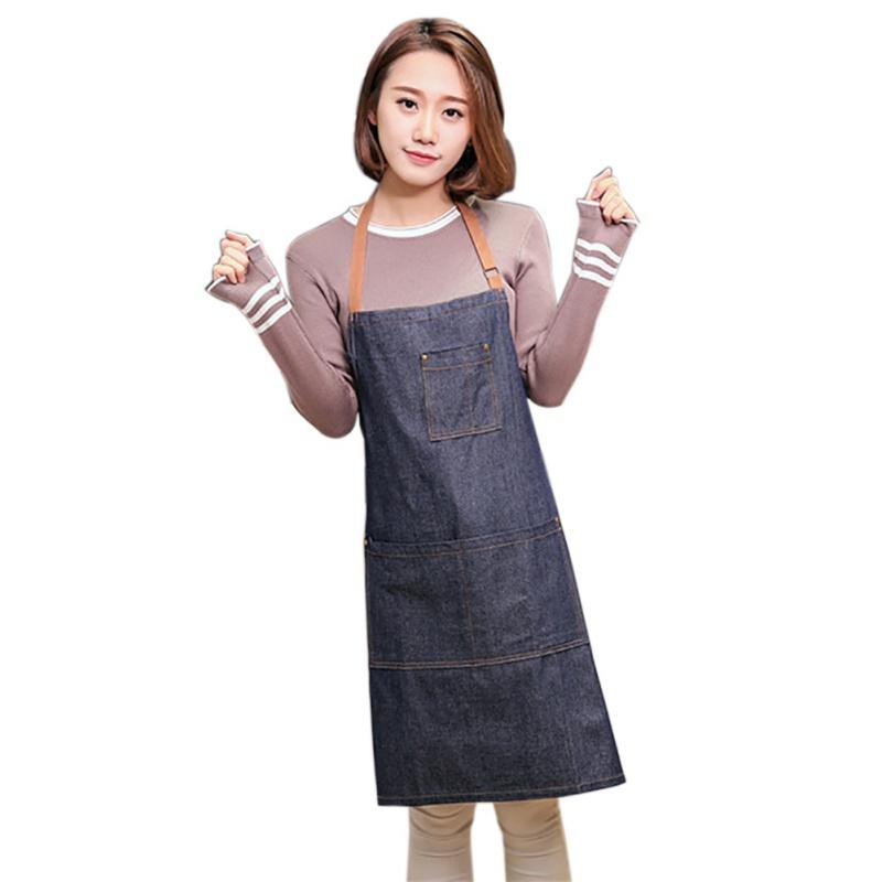 Förkläde i denim Enkelt Smutsavvisande Uniform Unisex Vuxenförkläden Kök Matlagning Förkläden