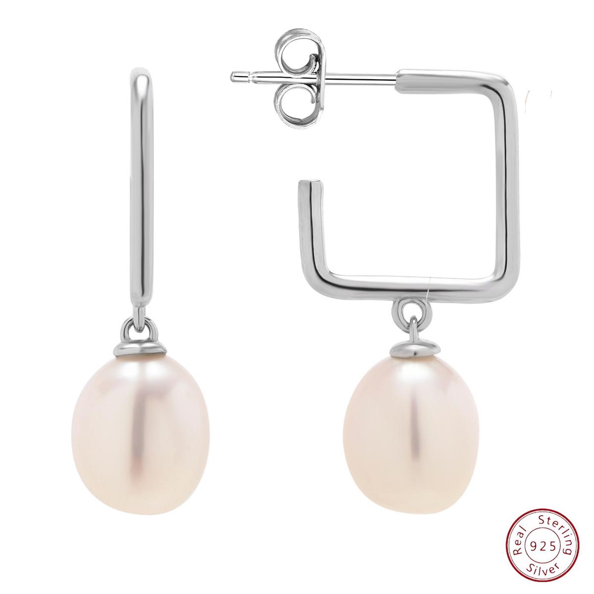 

Korean Style Elegant Sterling Silver Pearl Geometric Dangle Earrings