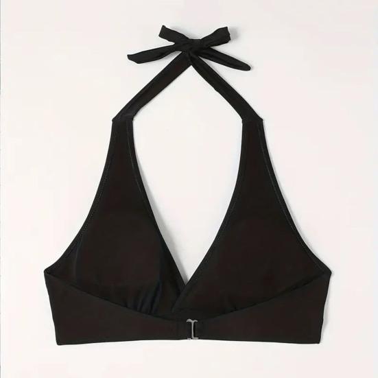Women Swimming Bra V-Neck Design Lace-up Halter Beach Style Bikini Bra Sexy Solid