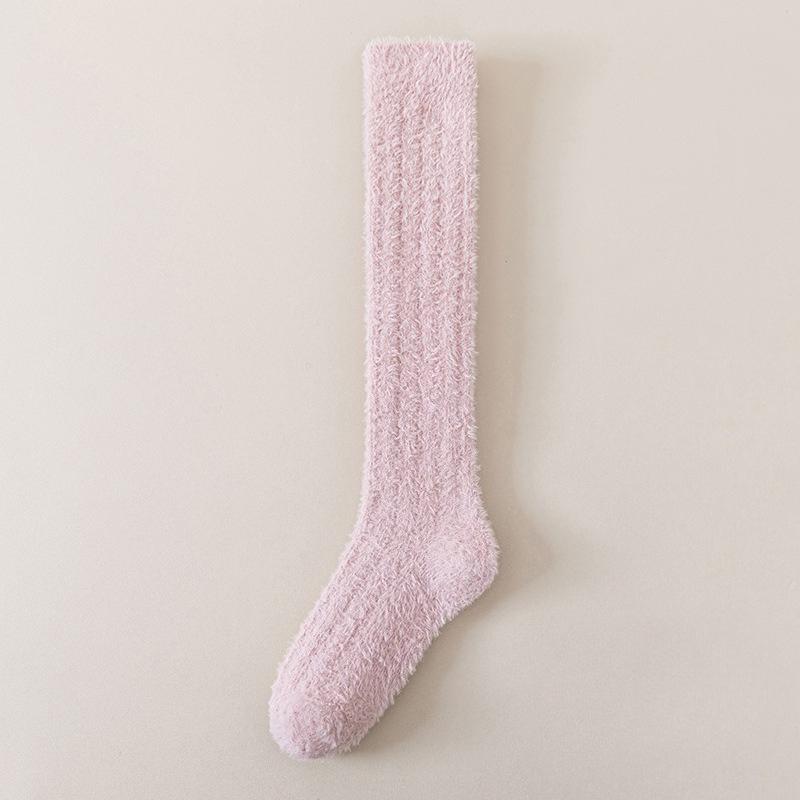 Non-shedding Solid Color Coral Fleece Long Leg Socks for Women, Thick and Warm Padded Women's Socks, Suitable for Autumn and Winter, Sleep Socks.