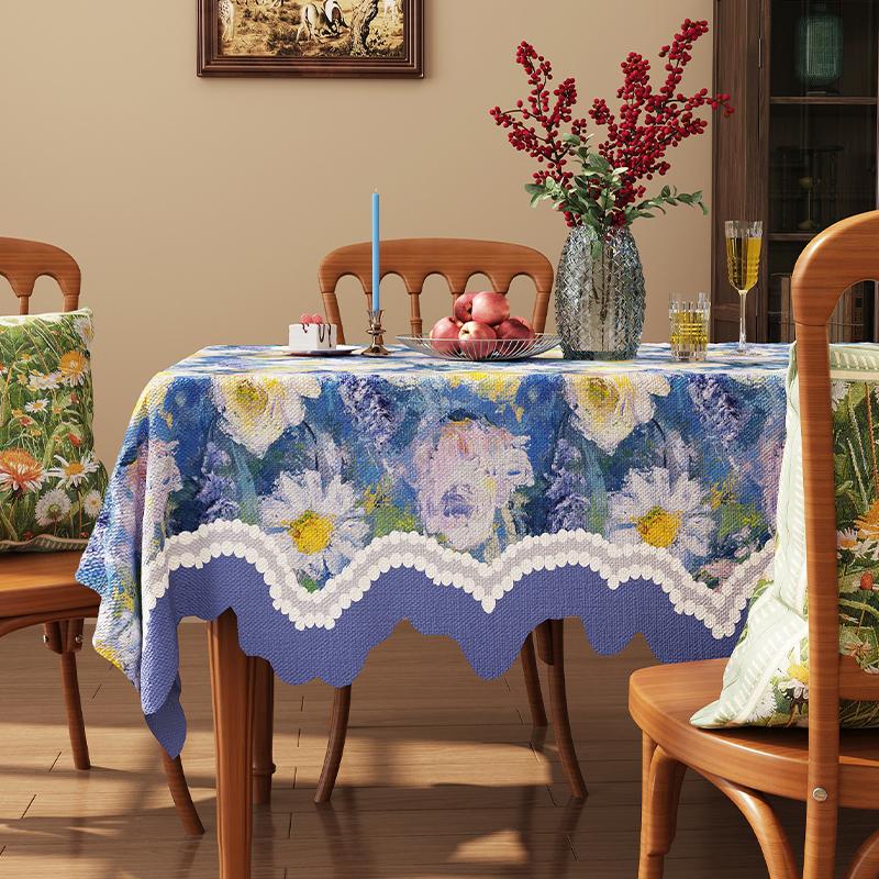 

Retro American Chunky Jacquard Tablecloth Cotton Linen Advanced Feeling Table Cover Cloth Irregular Wave Lace Table Decoration 90x90cm