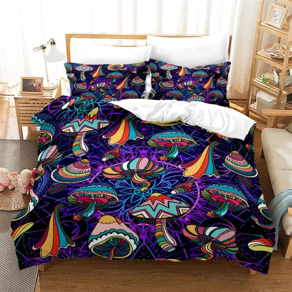 Mushroom Duvet Cover Colorful Cute Cartoon Bedding Set Twin Full King For Teen Boys Girl Kids Kawaii Botanical Plant Quilt Cover