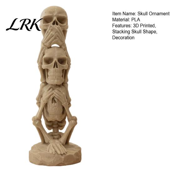 Vintage Skull Figure 3D Printed Stacking Figurine, Gothic No Speak Hear See Sculpture Statue, Halloween Party Horror Decoration for Home Office