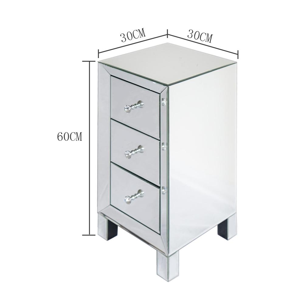 Modern And Contemporary Mirrored 3-Drawers Nightstand Bedside Table Bedroom Furniture